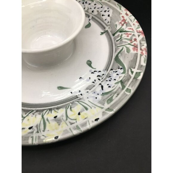 Hand-Painted Floral Chip & Dip Platter By Hellman & Hekel Pottery - Picture 3 of 7